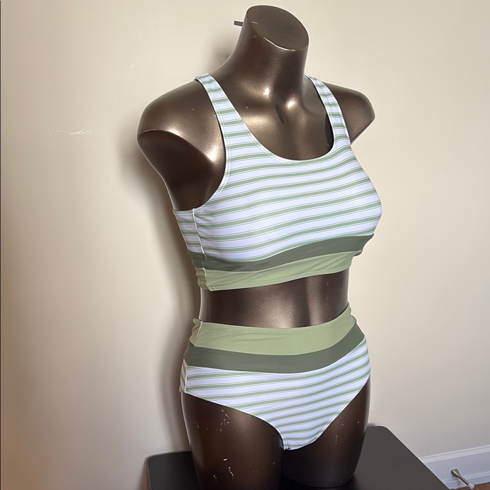 Striped Bikini Set Green Sporty Large .